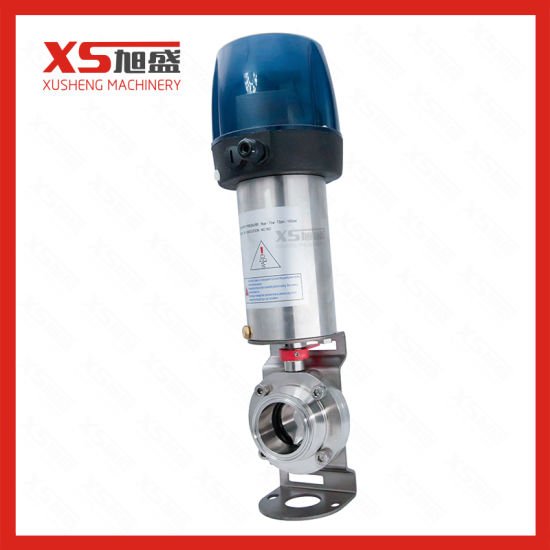 Válvula borboleta de acionamento pneumático de aço inoxidável sanitário SS304 com controlador C-Top